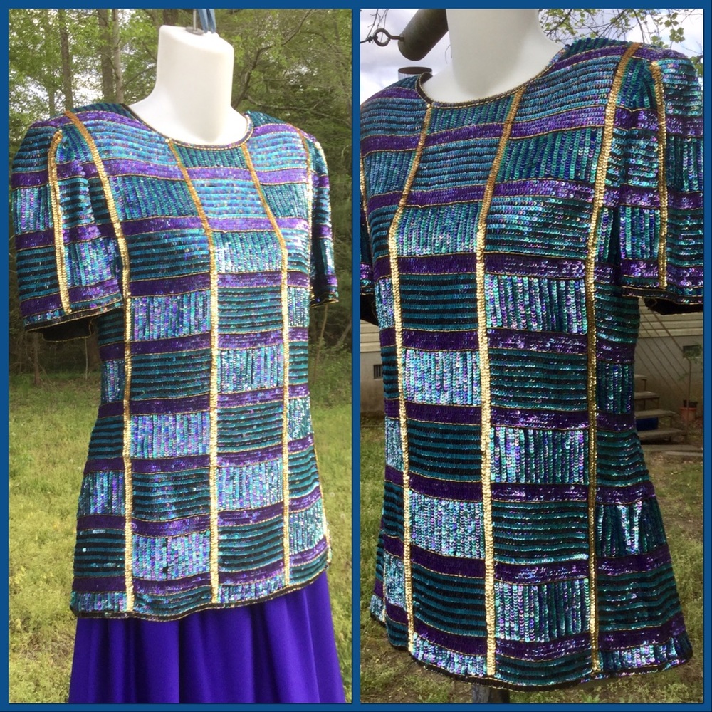 Vtg Fancy Sequin Top, sz M